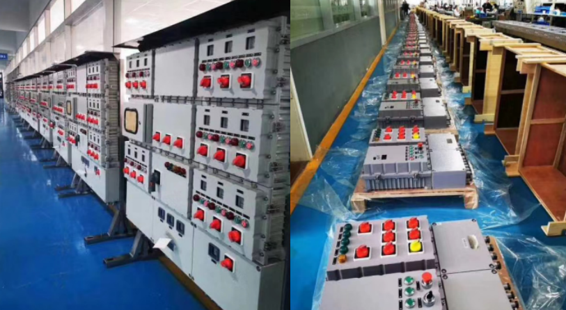 华荣防爆厂区等待包装的新标准防爆配电箱、