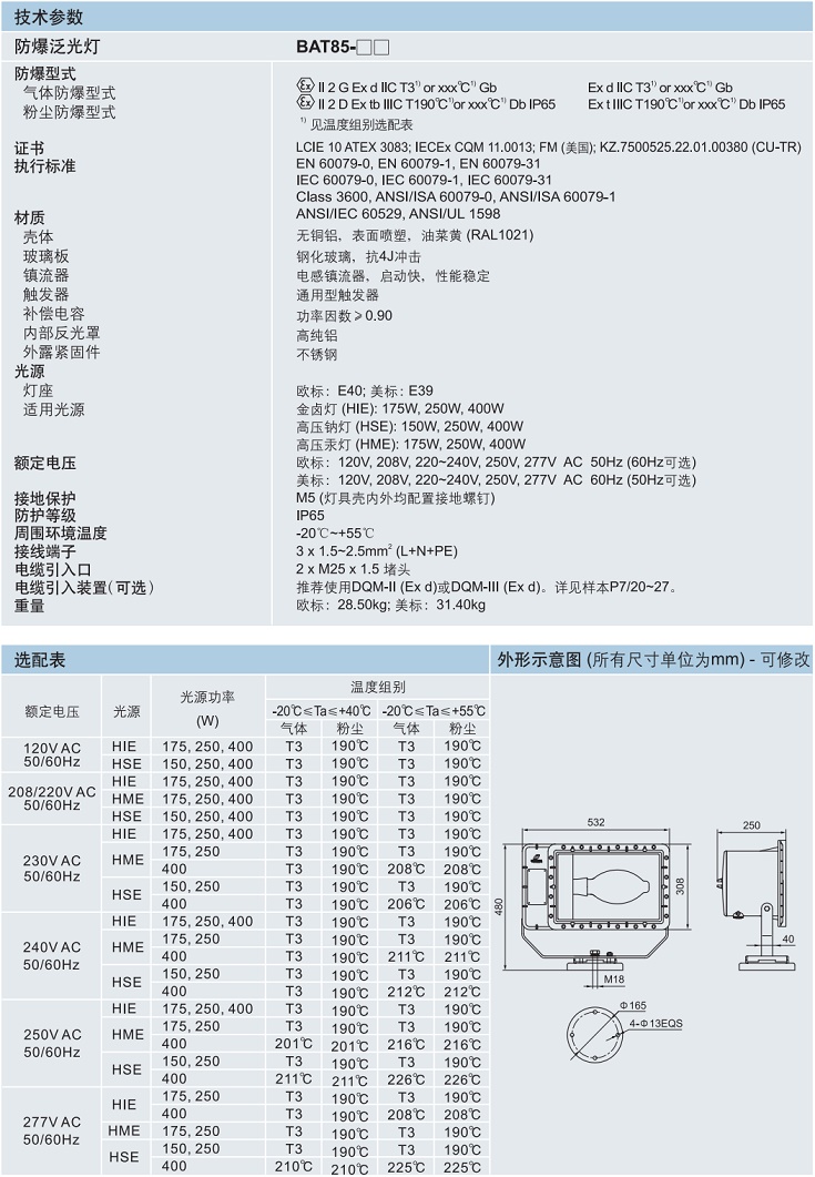 防爆泛光灯，ATEX防爆泛光灯，IECEX防爆泛光灯，FM认证防爆泛光灯，CUTR防爆泛光灯